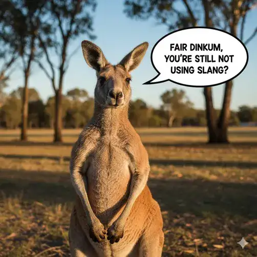 a kangaroo asking about slang